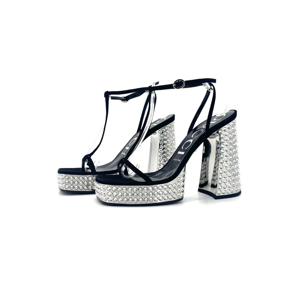 Gucci Rare Naimah Nero Crystal Embellished Platform Strappy Sandals 39